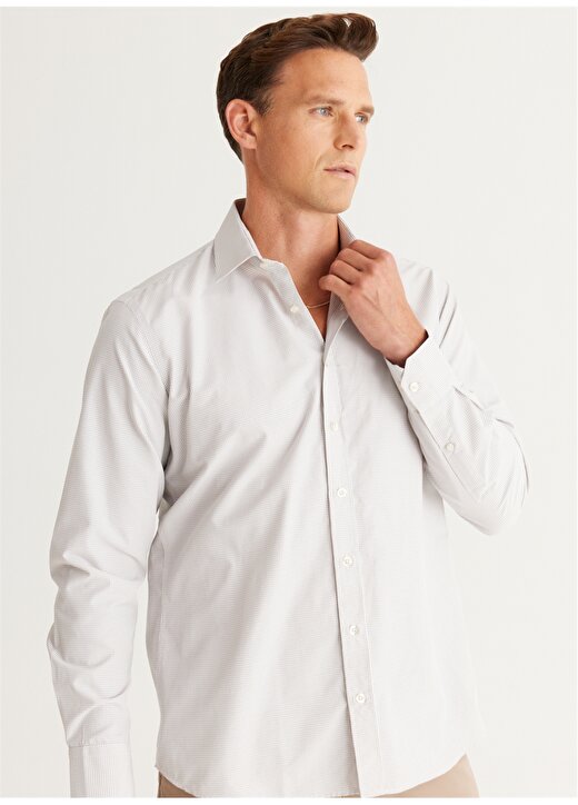 Altınyıldız Classics Comfort Fit Klasik Yaka Beyaz - Bej Erkek Gömlek 4A2024100007 2