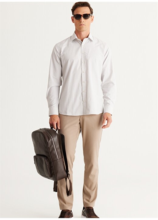 Altınyıldız Classics Comfort Fit Klasik Yaka Beyaz - Bej Erkek Gömlek 4A2024100007 4