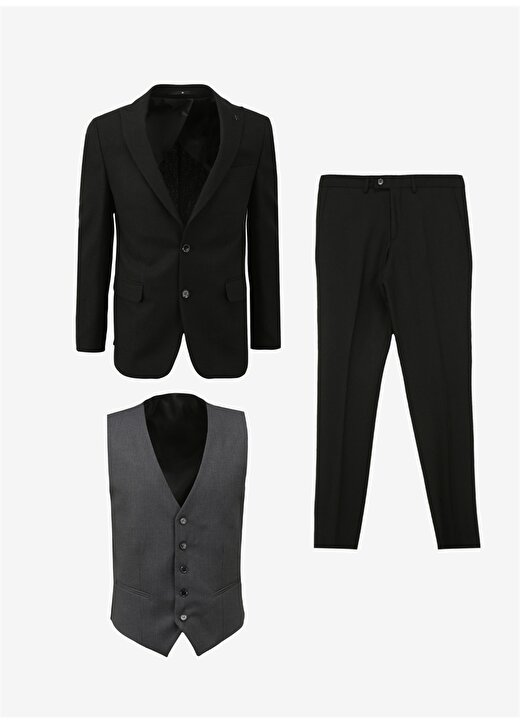 Altınyıldız Classics Normal Bel Slim Fit Siyah Erkek Takım Elbise 4A3124100003 4