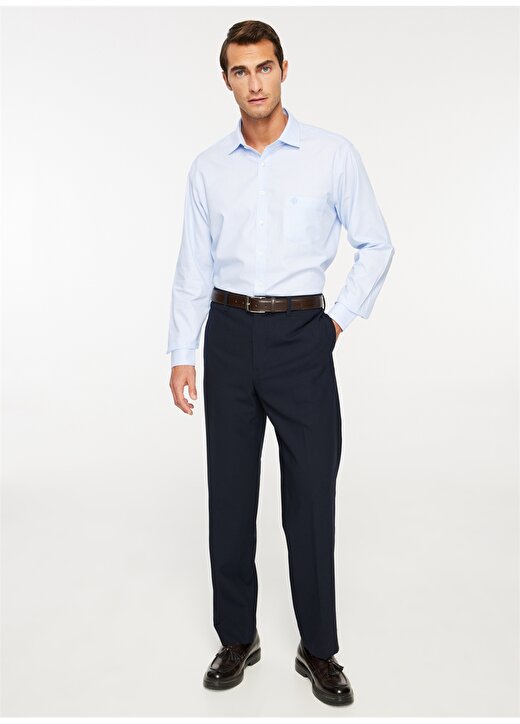 Privé Comfort Fit Klasik Yaka Beyaz - Mavi Erkek Gömlek 4BX202410008 1