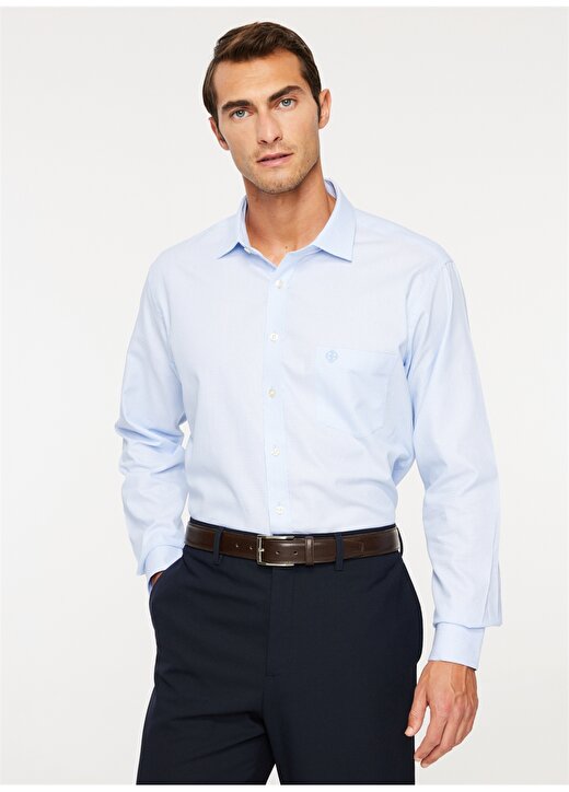 Privé Comfort Fit Klasik Yaka Beyaz - Mavi Erkek Gömlek 4BX202410008 2