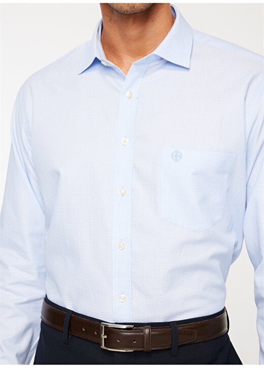 Privé Comfort Fit Klasik Yaka Beyaz - Mavi Erkek Gömlek 4BX202410008 4