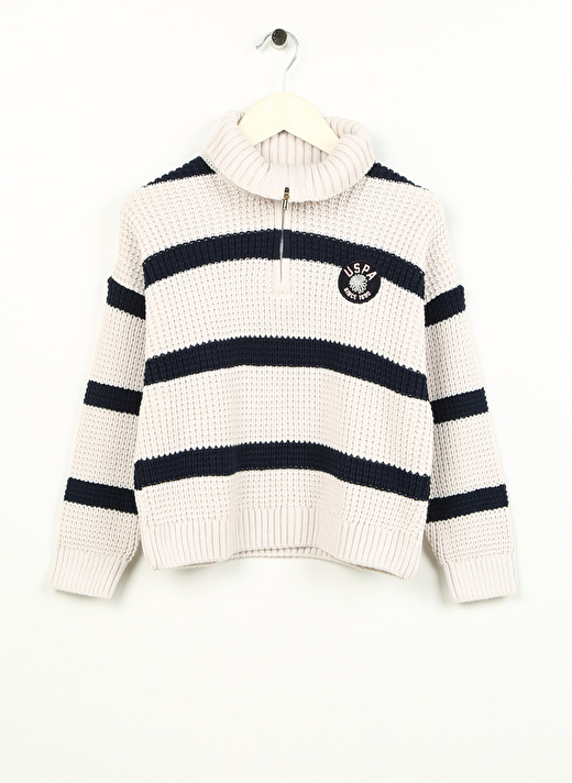 U.S. Polo Assn. Dik Yaka Oversized Krem Kız Çocuk Kazak PORTOKIDS 1