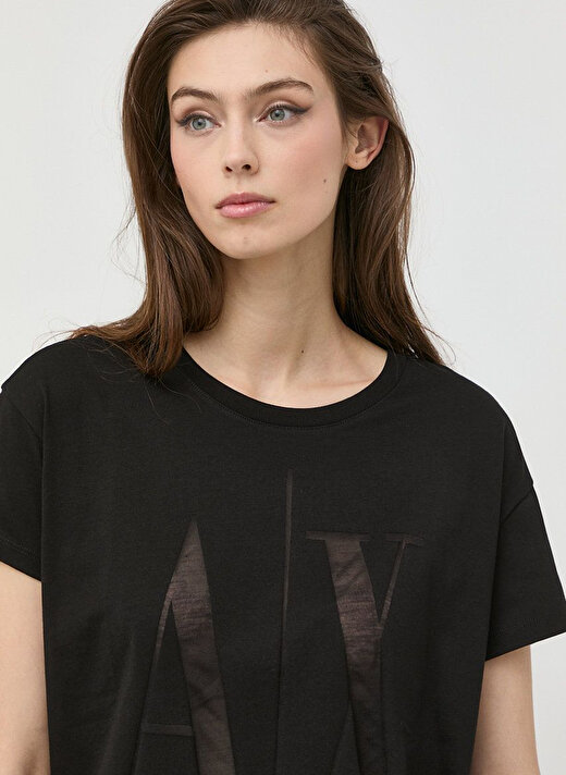 Armani Exchange Bisiklet Yaka Baskılı Siyah Kadın T-Shirt 8NYTHX 2