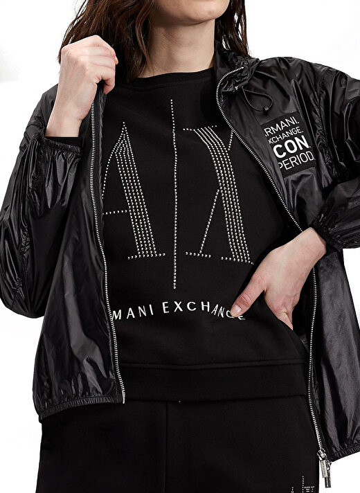 Armani Exchange Bisiklet Yaka Baskılı Siyah Kadın Sweatshırt 8NYM01 1