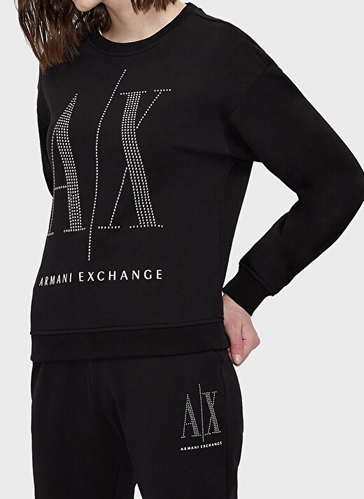 Armani Exchange Bisiklet Yaka Baskılı Siyah Kadın Sweatshırt 8NYM01 2