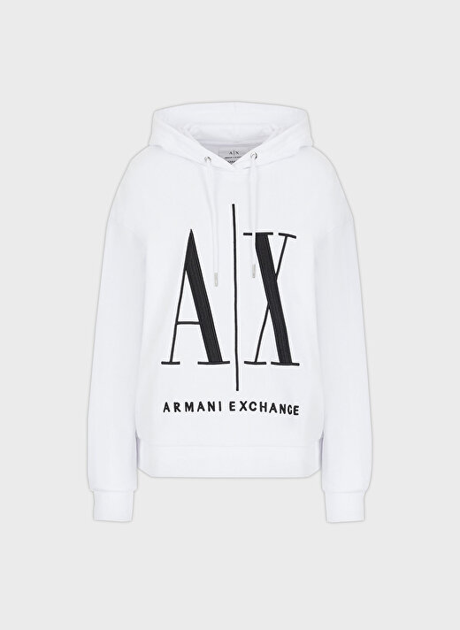 Armani Exchange Kapüşon Yaka Baskılı Beyaz Kadın Sweatshırt 8NYM52 4