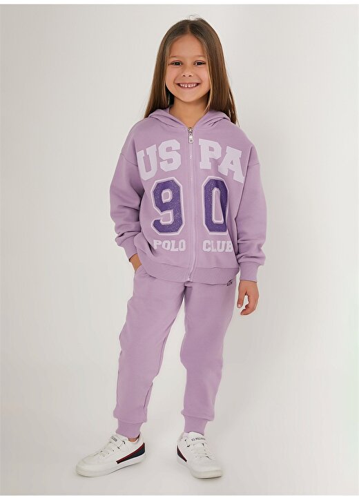 U.S. Polo Assn. Lila Kız Çocuk Kapüşonlu Lastikli Pijama Takımı US1628 1