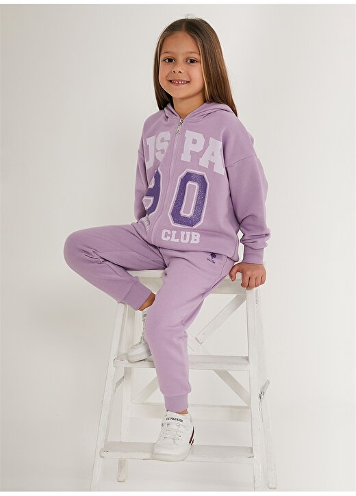 U.S. Polo Assn. Lila Kız Çocuk Kapüşonlu Lastikli Pijama Takımı US1628 2