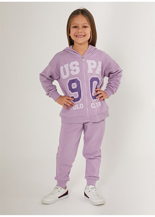U.S. Polo Assn. Lila Kız Çocuk Kapüşonlu Lastikli Pijama Takımı US1628 3