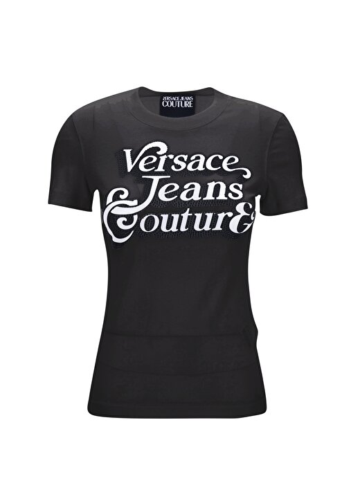 Versace Jeans Couture Bisiklet Yaka Baskılı Siyah Kadın T-Shirt 75HAHG02 1