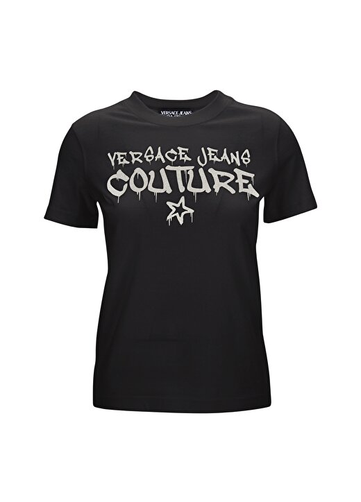 Versace Jeans Couture Bisiklet Yaka Baskılı Siyah Kadın T-Shirt 75HAHT16 1