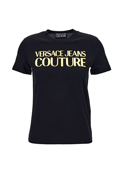 Versace Jeans Couture Bisiklet Yaka Baskılı Siyah Kadın T-Shirt 75HAHT01 1