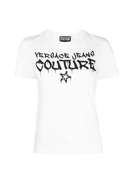 Versace Jeans Couture Bisiklet Yaka Baskılı Beyaz Kadın T-Shirt 75HAHT16 1