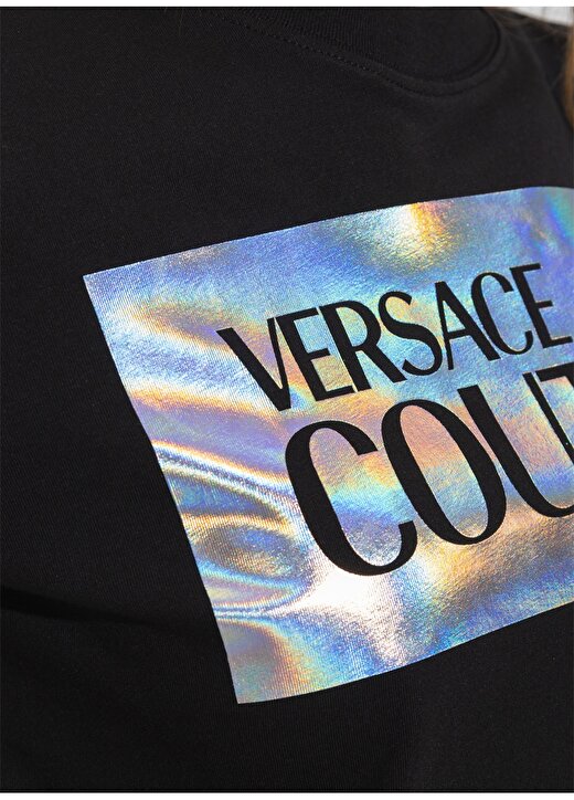 Versace Jeans Couture Bisiklet Yaka Baskılı Siyah Kadın T-Shirt 75HAHF04 3