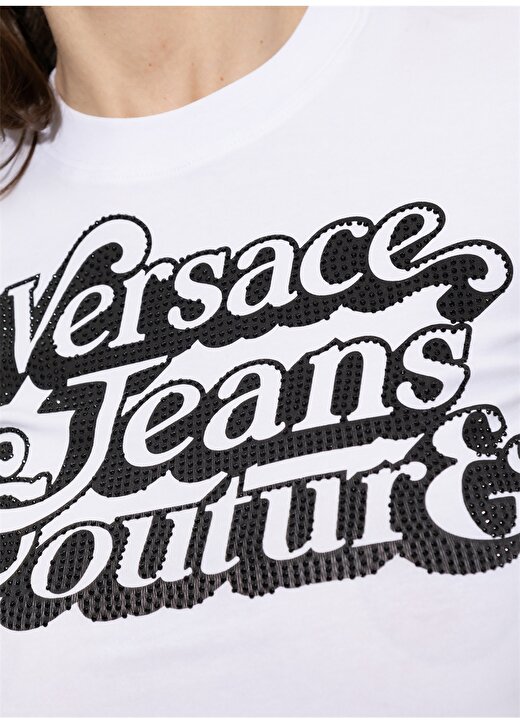 Versace Jeans Couture Bisiklet Yaka Baskılı Beyaz Kadın T-Shirt 75HAHG02 3