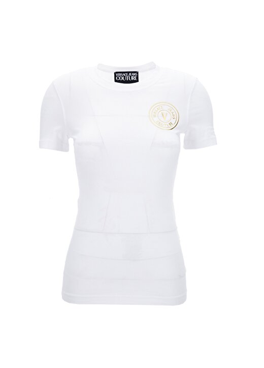 Versace Jeans Couture Bisiklet Yaka Düz Beyaz Kadın T-Shirt 75HAHT06 1
