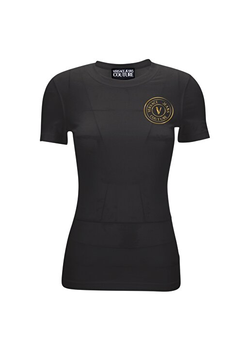 Versace Jeans Couture Bisiklet Yaka Düz Siyah Kadın T-Shirt 75HAHT06 1