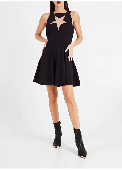 Versace Jeans Couture V Yaka Düz Siyah Mini Kadın Elbise 75HAO907 1
