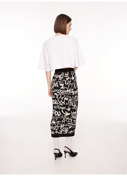 Versace Jeans Couture Yüksek Bel Siyah - Beyaz Kadın Desenli Midi Etek 75HAEM26 4