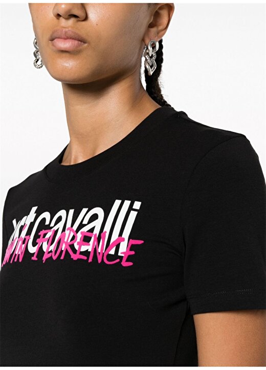 Just Cavalli Bisiklet Yaka Baskılı Siyah Kadın T-Shirt 75PAHG04 3