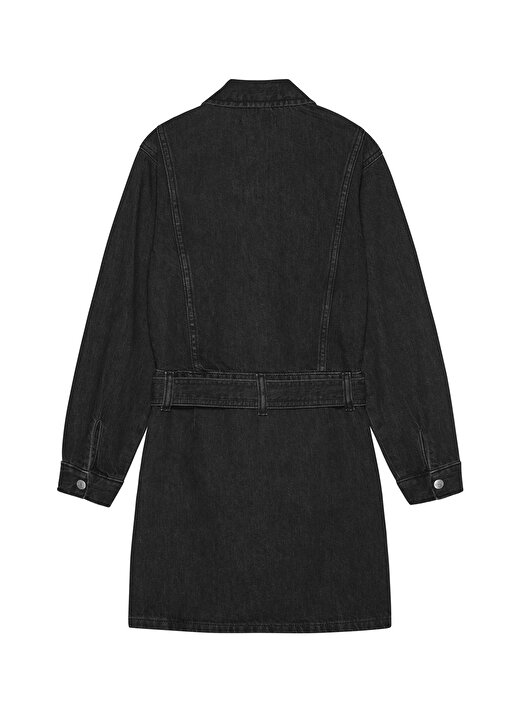 Calvin Klein Siyah Kız Çocuk Uzun Kollu Diz Üstü Düz Denim Elbise IG0IG021671BY   3