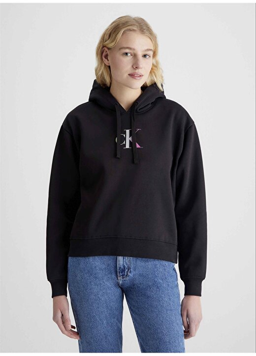 Calvin Klein Jeans Kapüşon Yaka Düz Siyah Kadın Sweatshırt J20J222346BEH 1
