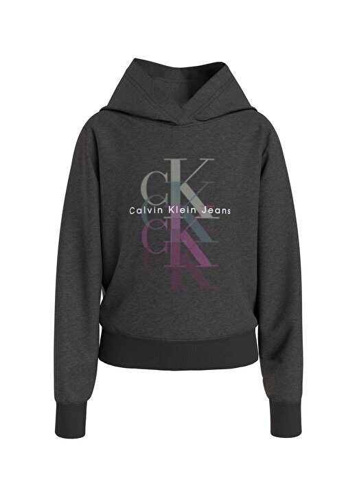 Calvin Klein Siyah Kız Çocuk Kapüşonlu Uzun Kollu Baskılı Sweatshirt IG0IG02211BEH 1