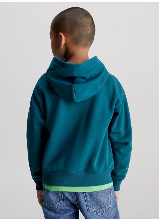 Calvin Klein Mavi Erkek Çocuk Kapüşonlu Uzun Kollu Baskılı Sweatshirt IB0IB01860CA4 2