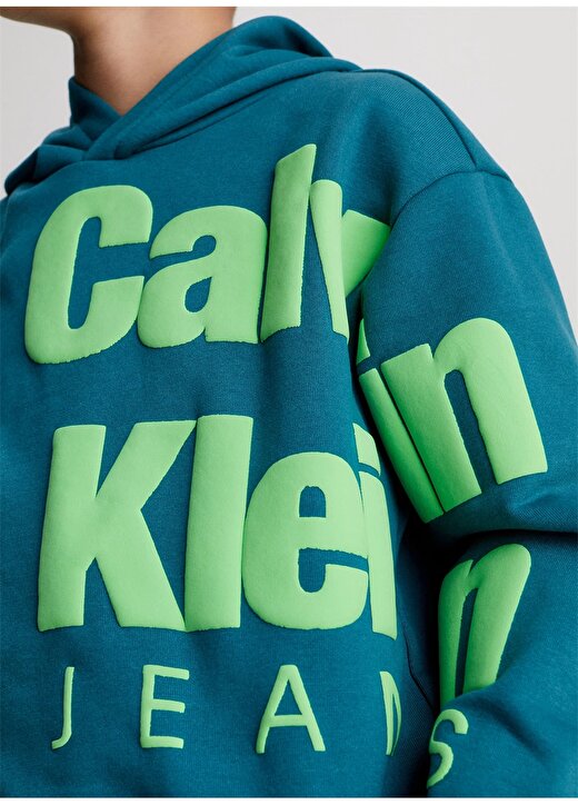 Calvin Klein Mavi Erkek Çocuk Kapüşonlu Uzun Kollu Baskılı Sweatshirt IB0IB01860CA4 3