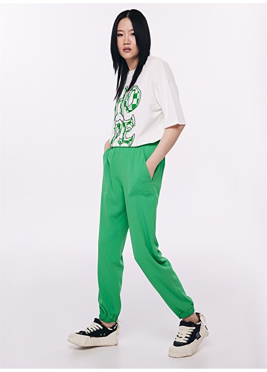 Twist Lastikli Bel Normal Yeşil Kadın Pantolon TW6230003140070 1