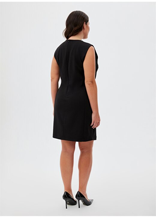 Luokk Yuvarlak Yaka Düz Siyah Midi Kadın Elbise NIARA 3