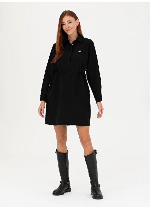 U.S. Polo Assn. Gömlek Yaka Yumuşak Dokulu Siyah Diz Üstü Kadın Elbise ALOTAR 1