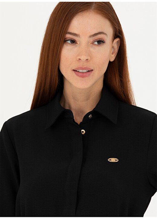 U.S. Polo Assn. Gömlek Yaka Yumuşak Dokulu Siyah Diz Üstü Kadın Elbise ALOTAR 2