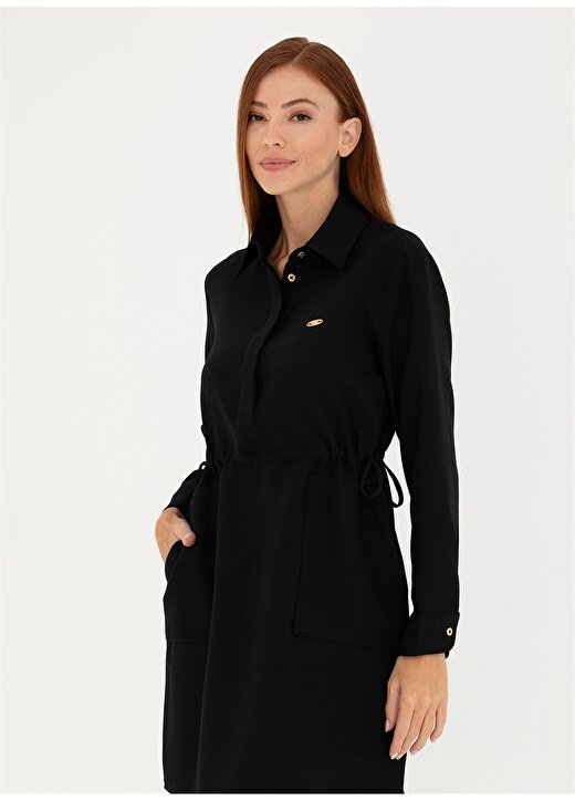 U.S. Polo Assn. Gömlek Yaka Yumuşak Dokulu Siyah Diz Üstü Kadın Elbise ALOTAR 3
