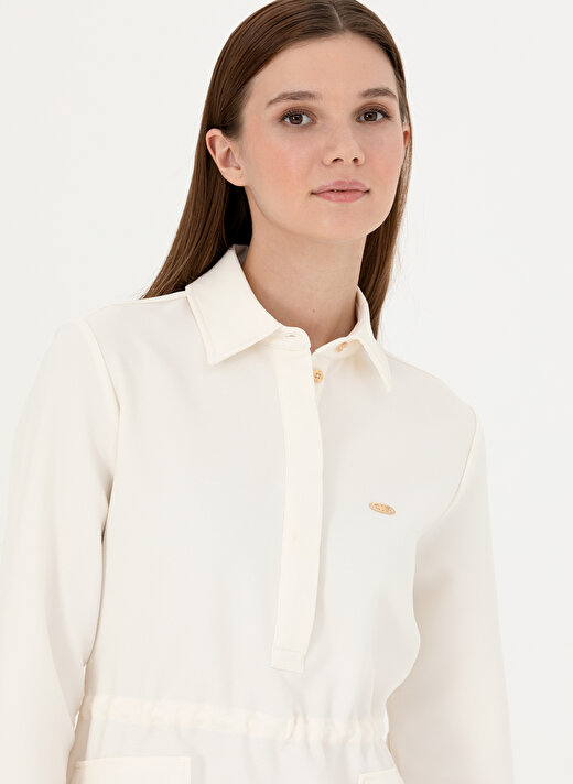 U.S. Polo Assn. Gömlek Yaka Yumuşak Dokulu Taş Diz Üstü Kadın Elbise ALOTAR 1
