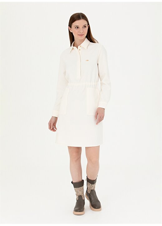 U.S. Polo Assn. Gömlek Yaka Yumuşak Dokulu Taş Diz Üstü Kadın Elbise ALOTAR 2
