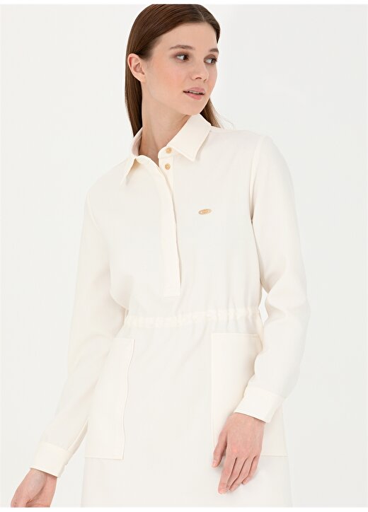U.S. Polo Assn. Gömlek Yaka Yumuşak Dokulu Taş Diz Üstü Kadın Elbise ALOTAR 3