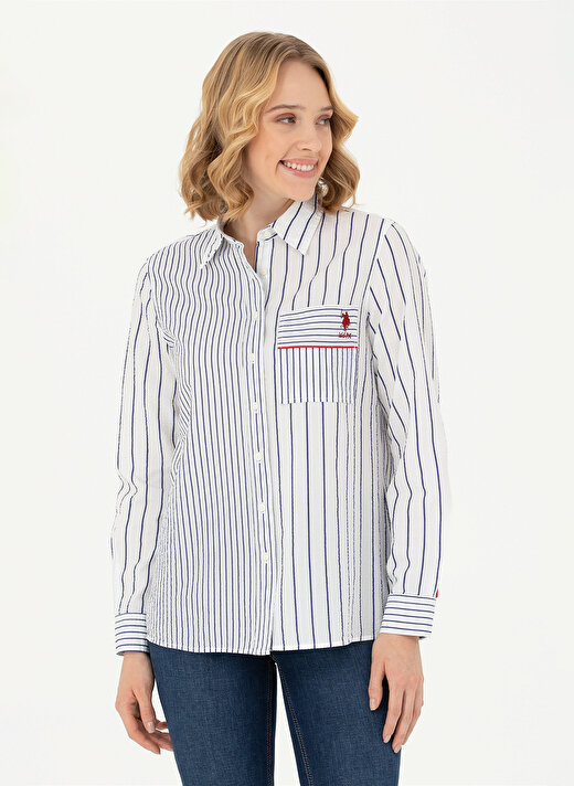 U.S. Polo Assn. Regular Fit Gömlek Yaka Beyaz Kadın Gömlek CINA 1