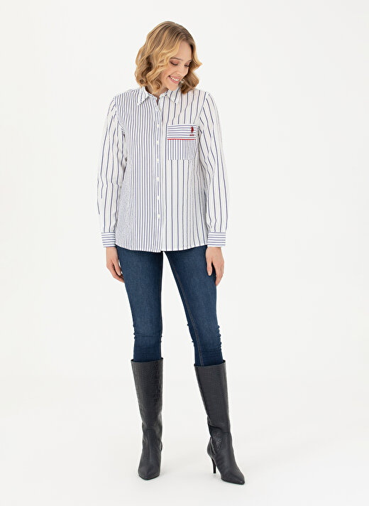 U.S. Polo Assn. Regular Fit Gömlek Yaka Beyaz Kadın Gömlek CINA 4