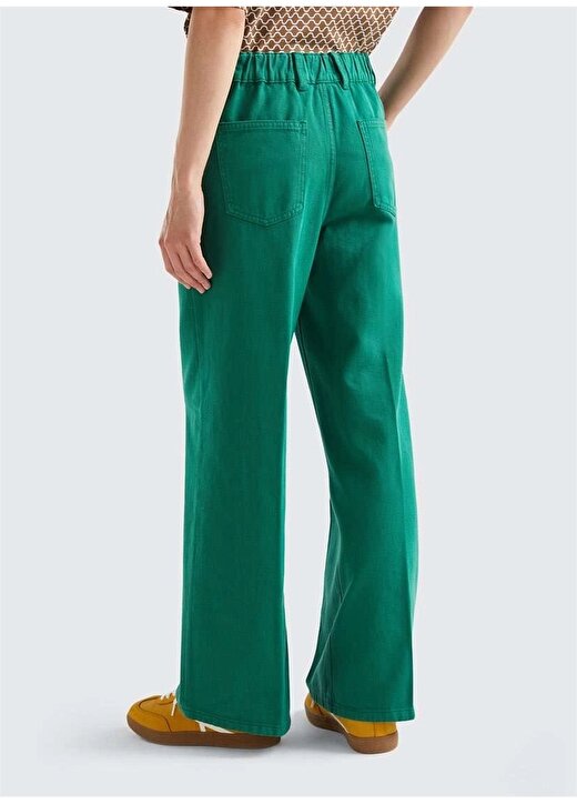 Benetton Yüksek Bel Geniş Paça Yeşil Kadın Denim Pantolon 4DUKDF032 3