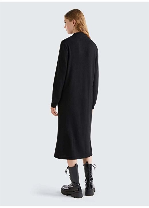 Benetton Dik Yaka Siyah Uzun Kadın Elbise 1235DV015 4