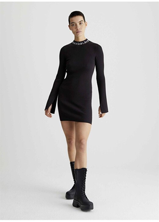 Calvin Klein Jeans Yarım Balıkçı Yaka Düz Siyah Diz Üstü Kadın Elbise J20J222719BEH 1