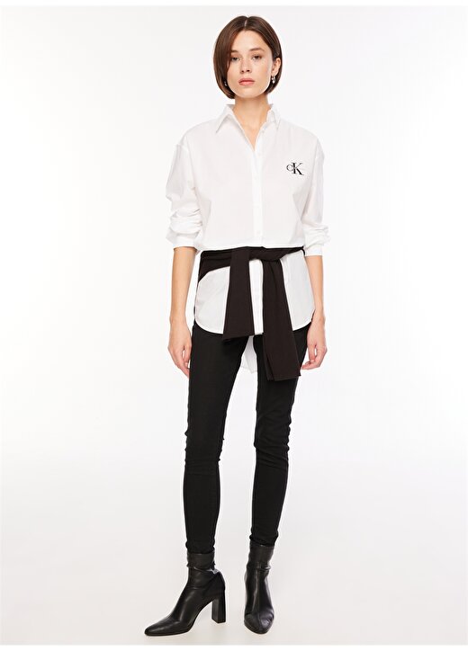 Calvin Klein Jeans Normal Gömlek Yaka Düz Beyaz Kadın Gömlek J20J221866YAF 1