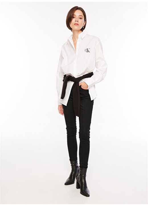 Calvin Klein Jeans Normal Gömlek Yaka Düz Beyaz Kadın Gömlek J20J221866YAF 3