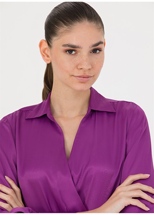 Pierre Cardin Gömlek Yaka Geometrik Desenli Mor Mini Kadın Elbise ZARENI 2