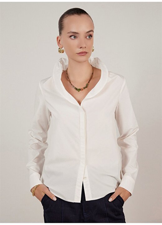 Yargıcı Normal Klasik Yaka Kırık Beyaz Kadın Gömlek 23KKGM6009X 1
