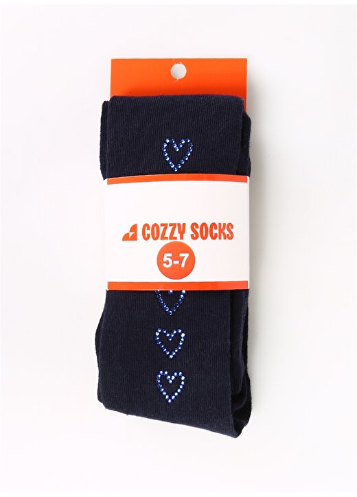 Cozzy Socks Lacivert Kız Çocuk Külotlu Çorap Kalp Taş Detay-Külotlu 1