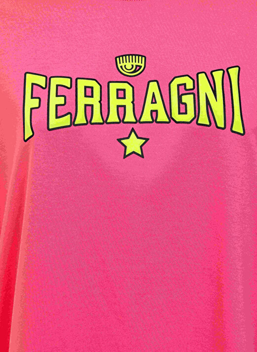 Chiara Ferragni Bisiklet Yaka Baskılı Pembe Kadın T-Shirt 75CBHT04 2