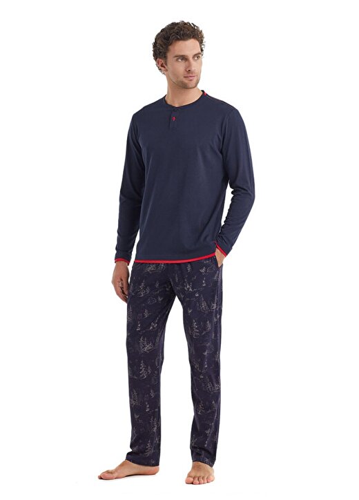 Blackspade Lacivert Erkek Düğmeli Düz Pijama Takımı 40106 1